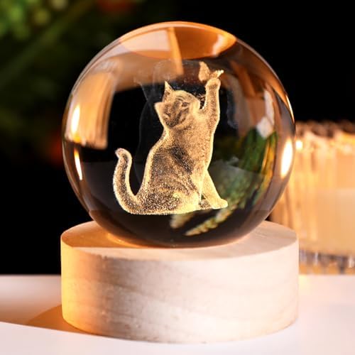 Cat Lover Gifts for Women 3D Cat Crystal Ball by ZRENJHUS