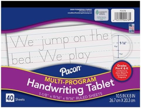 Pacon Handwriting Paper, 1-1/8" Ruled, 8" x 10.5", 40 Sheets, 24 Tablets by Pacon