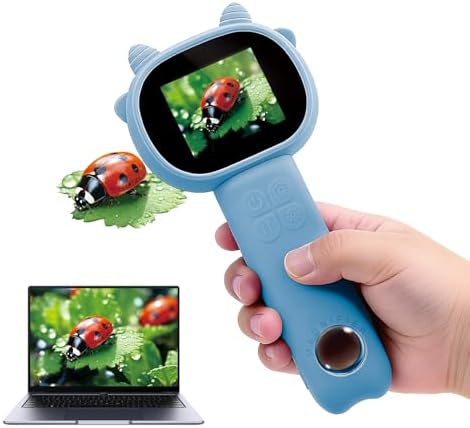 Microscope for Kids - 2.4" Screen Mini Pocket Handheld Microscope for Toddlers-STEM Educational Science Kit Toys for Christmas Birthday Gifts Science Kit Toddler for Boys Girls Aged 3-12 (Light Blue) by COOVIE