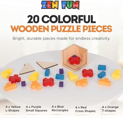 Zen Fun Wooden Brain Teaser Puzzle Cube - Montessori Toy Colorful Cube Puzzle for Kids Ages 5-7 and Easy Mind Puzzle for Adults - 20 Pieces - Image 5