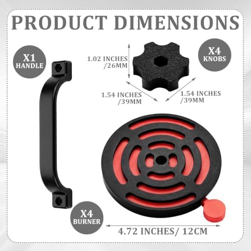 9 Pcs Outdoor Mud Kitchen Accessories with Grill Burner and Knob, Red Black - Image 2