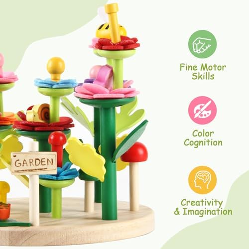 Wooden Flower Garden Building Toys for Kids, STEM Educational Activity Preschool Kit Gift for Boys Girls Age 3 4 5 6 7 Years Old, Stacking Game for Toddlers Build a Bouquet Spring Gifts - Image 4