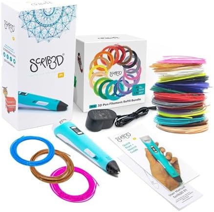 SCRIB3D P1 3D Printing Pen with 3 Starter Colors and PLA Refill Pack with 20 Assorted Colors by SCRIB3D