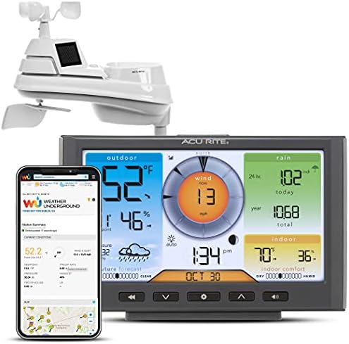 AcuRite Iris (5-in-1) Home Weather Station with Wi-Fi Connection to Weather Underground with Temperature, Humidity, Wind Speed/Direction, and Rainfall (01540M) , Black by AcuRite