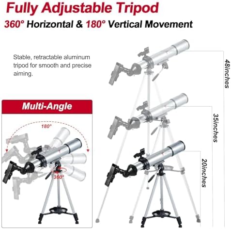 Telescope for Adults – 80mm Refractor Telescope with 600mm Focal Length, Tripod, Barlow Lens & Phone Adapter High Powered Astronomical Telescopes for Beginners, Telescopio para Adults - Image 4