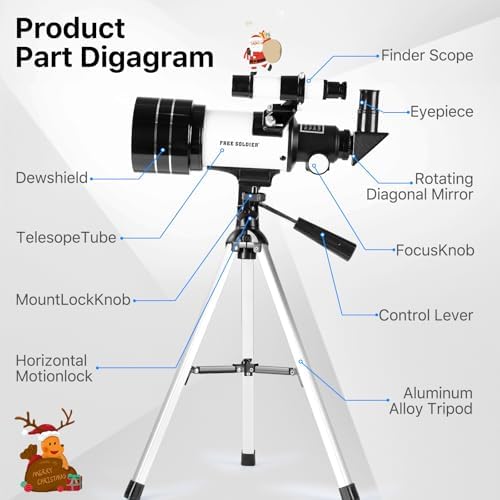 Telescope for Adults Astronomy 70mm Aperture 300mm Focal Length Portable Astronomical Telescope for Beginners Age Over 8 Years Old with Wireless Remote Carry Bag Tripod(White) - Image 4