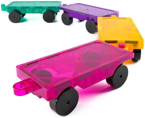 Bmag 4 PCS Magnetic Tiles Car Base Accessories, Compatible with Most Standard Magnetic Building Tiles, Sealed Magnet Car Bases, STEM Building Expansion Kit for Kids Aged 3+ by BMAG