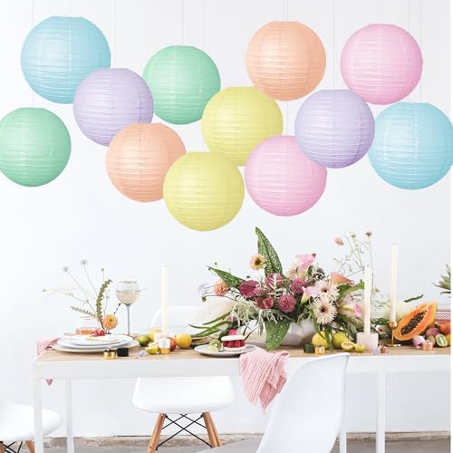Pastel Paper Lanterns Hanging Lanterns Decorative 12 Pcs Round Macaron Colored Paper Lanterns for Classroom Wedding Birthday Baby Shower Party - Image 5