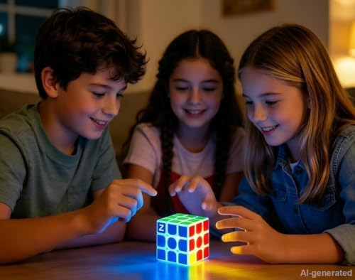 AMAZA 3x3 Fluorescent Speed Cube 3x3x3 Glow in Dark Luminous Speed Cube 3 by 3 Magic Cube Puzzle Toy Brain Teasers IQ Puzzles Game Toys for Children Adults (Blue Luminous) - Image 3