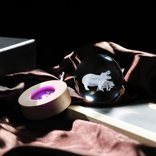 3D Hippopotamus Gifts for Women Crystals Ball 60mm - Hippopotamus Figurines Decor Glass Animals Figurine Hippo Gifts Stuff for Room Birthday for Best Friend Lovers Keepsake Paperweight - Image 3
