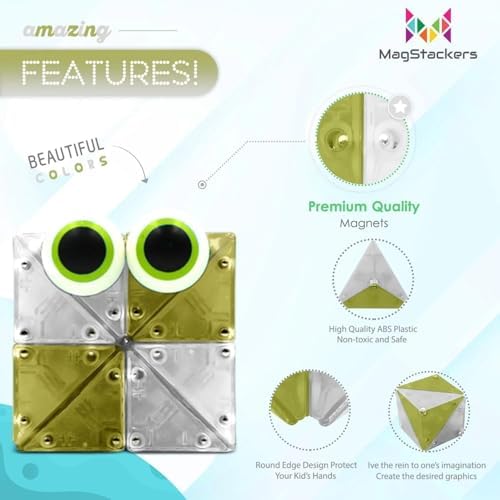 MagStackers Magnet Fidgets for Kids - 22 Pc Magnetic Tiles Toy Building Set with Tetrahedron and Tripyramidal Magnet Blocks for 5+ Years - Reduce Fidgeting and Create 1000+ Fun Creatures and Designs - Image 4