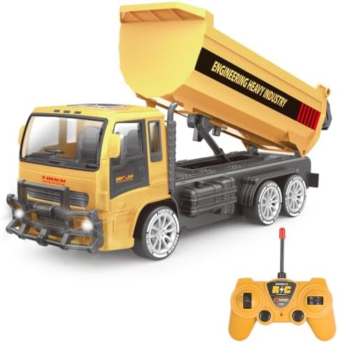 Jiakora Remote Control Dump Truck for Kids, 2.4GHz RC Construction Vehicle with LED Lights, 45° Dumping Function, 2 Rechargeable Batteries, Toy Truck for Boys Girls 3 4 5 6 7 8 Years Old by Jiakora