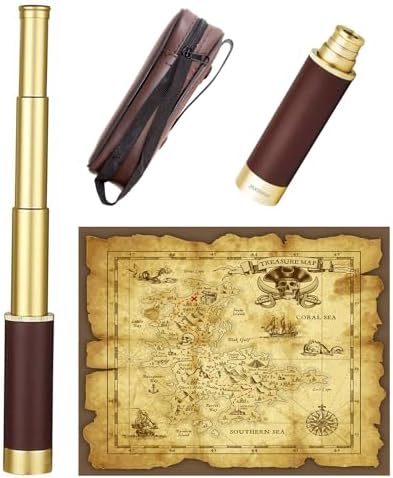 Retro Pirate Telescope Zoomable with Treasure Map 25x30 Spyglass Portable Collapsible Handheld Telescope Vintage Monocular for Kids & Survival Gear by Laupha