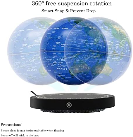 Magnetic Levitation Globe w/Round Base, 6 Inch Rotating Geographic Globe with LED Light, Auto Rotation Suspended Floating World Map Night Light for Table Desk Decor Holiday Gift, Dark Blue - Image 3