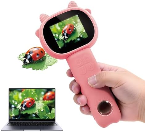 Microscope for Kids - 2.4" Screen Mini Pocket Handheld Microscope for Toddlers-STEM Educational Science Kit Toys for Christmas Birthday Gifts Science Kit Toddler for Boys Girls Aged 3-12 (Pink) by COOVIE