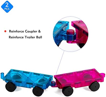 Magnetic Tiles Car Set Truck Kit Toy with Stronger Magnets, Educational Magnet Cars with Re-Enforced Hitch and Long Bed for Girls Boys Toddler Ages 3+ (Blue & Purple) - Image 3