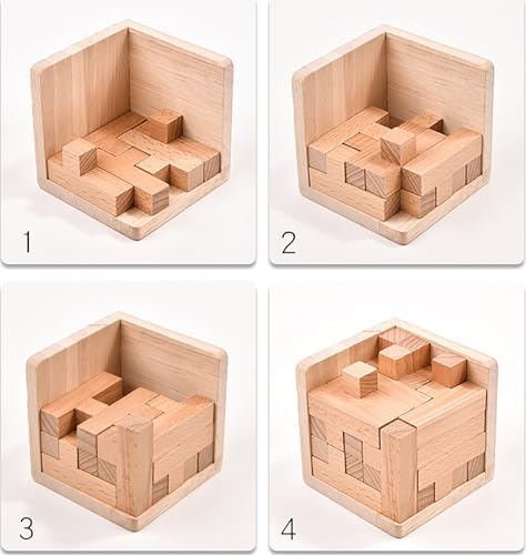 AHYUAN Wooden Brain Teaser Puzzles Cube Stocking Stuffers Wooden Puzzles T-Shaped Jigsaw Logic Puzzle Educational Games Toy for Kids and Adults (Coffee and Natural) - Image 4