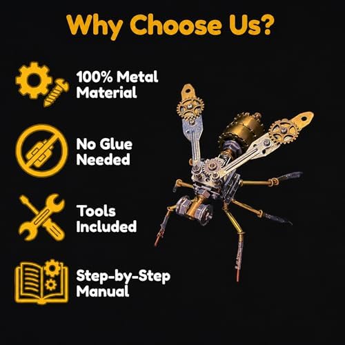 3D Metal Puzzles for Adults Teens-160+Pcs-Mechanical Wasp Bee Insect Models-3 Hours to Build-Ideal for Birthday Gifts and Decorations(Mechanical Wasp A) - Image 6