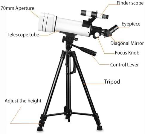 Telescope for Adults & Kids，70mm Aperture 400mm Astronomical Refractor Telescopes for Kids Beginners，with Adjustable Height Tripod，Moon Mirror, Bard Membrane，Phone Adapter, Carrying Bag - Image 5