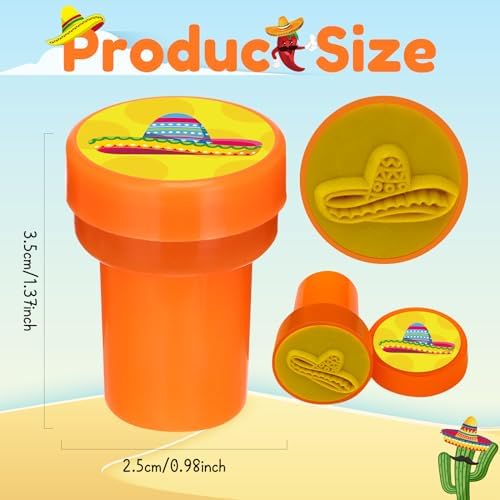 Cinrobiye 24 Pcs Mexican Fiesta Stampers for Kids,Party Favor Set, Mexico Party Favor Set Stampers, Cinco de Mayo Birthday Party Supplies, Classroom Rewards, Piñata Fillers, Goody Bag Stuffers - Image 3