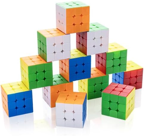 12 Pack 3x3 Speed Cube Set Stickerless Magic Cube Bulk for Kids Party by HELLOCUBE