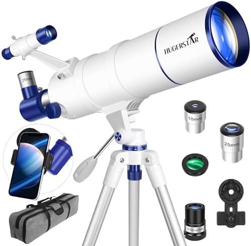 Telescope for Adults High Powered, 90mm Aperture 550mm Portable Refractor Telescope for Kids & Astronomy Beginners, Professional Telescopes with Tripod, Phone Adapter, Moon Filter, Carry Bag by HUGERSTAR