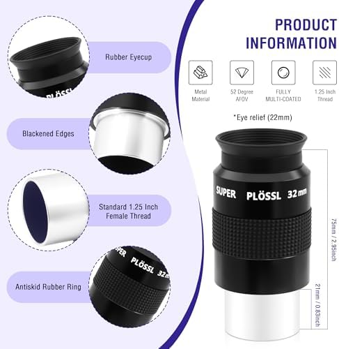 Astromania 1.25" 32mm Super Plossl Telescope Eyepiece - Bundle with - Alignment 1.25 Inch Laser Collimator - Image 6
