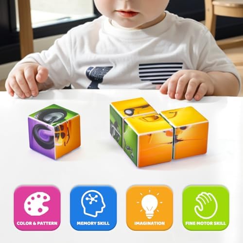 Pairez Toys Magnetic Building Blocks Tiles, Large Magnetic 1.65 inch Cubic Puzzle Toys in Vehicles Theme, STEM Montessori Sensory Toys for Toddlers 1-3, Gifts for Girls & Boys - Image 6