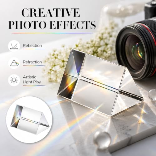 5cm Small Glass Crystal Triangular Prism, Rainbow Maker for Light Refraction, Great for Photography and Physics Science Teaching Tool - Image 3