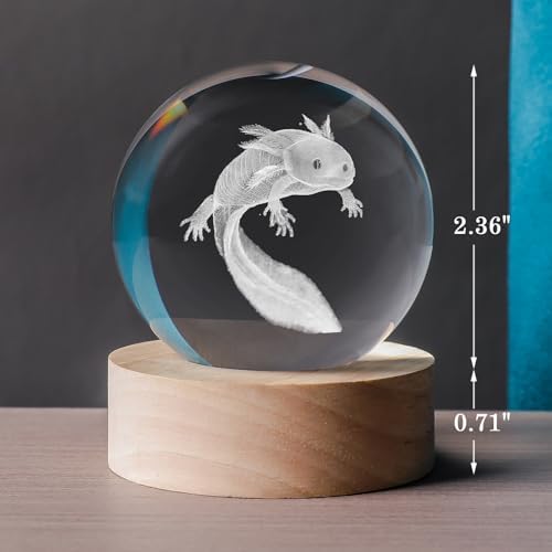 3D Axolotl 60mm Crystal Ball Axolotl Night Light Lamp Toy Gifts for Women Wife Girlfriend Mom Couple Her Axolotl Figurine for Girls Boys Kids - Image 2