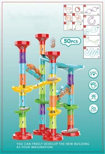 50Pcs Marble Run,Marble Track Educational Learning Toy,Marble Maze Construction Building Blocks with 30 Glass Marbles,Small Marble Runs Game for Girls Boys Birthday Gifts - Image 5