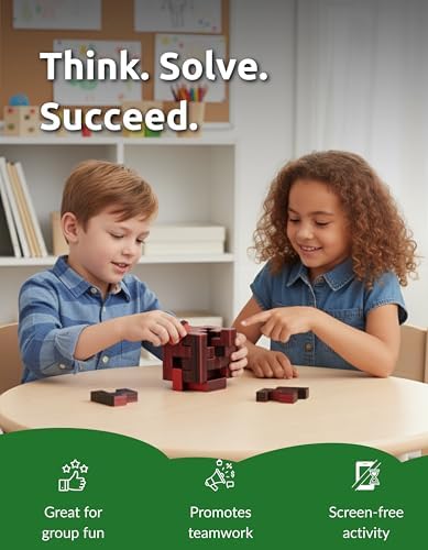 Cubix 3D Interlocking Brain Teaser Puzzle Cube, Reddish Brown Dual Tone, Precision Crafted Logic IQ Challenge, Compact Travel Fidget, Screen Free for Kids Ages 3 Plus - Image 3