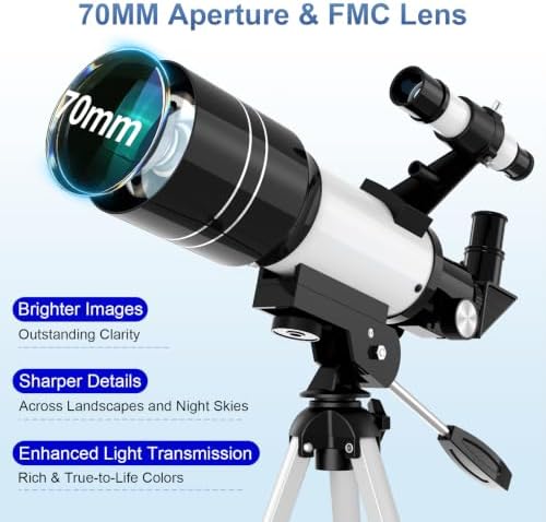 Telescope for Kids, 70MM Aperture Telescopes for Adults (15X-150X) with FMC Optics, 300MM Astronomical Refractor Telescope for Beginners with Phone Adapter, Portable Astronomy Gifts for Moon and Star - Image 3