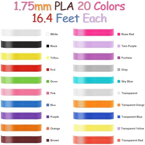 20 Colors 3D Pen Filament Refills 1.75mm PLA Threads Each Color 16.4 Feet Total 328 Feet with 2 Finger Caps Compatible with SCRIB3D and Compatible with MYNT3D 3D Pencil (3D Pen Not Included) - Image 2