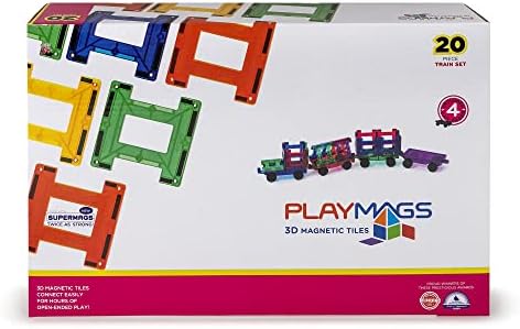 Playmags Magnetic Tiles Train Set, 20 Piece Accessory Set Includes 4 Trains, Stronger Magnets, Building Blocks Add-On, STEM Toys for Kids. - Image 4