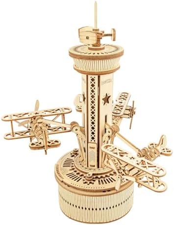 ROKR 3D Wooden Puzzle for Adults Airplane Tower Music Box - DIY Mechanical Model Building Kit 10", Birthday Gifts for Men/Women/Parents/Family by ROKR-InterestingSmartPuzzleToys