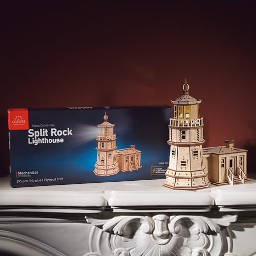 Ugears Split Rock Lighthouse, 3D Puzzle, 9.45-inch Height, Brown - Image 2