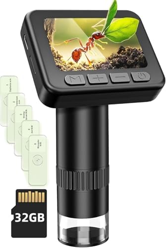 IMICHI Microscope for Kids 50X-1000X Magnification- 2 inch IPS HD Screen, 32GB storage Card, 1080P Video, 2-Hour Battery Life, Easy Carry, Slides Included - Perfect Science Kit Gift for Kids Ages 8-12 by IMICHI