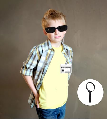 8pcs Secret Agent Cosplay Accessories Kit Kids Detective Costume Set Includes Detective Sunglasses Earpiece Magnifying Glass ID Card - Image 5