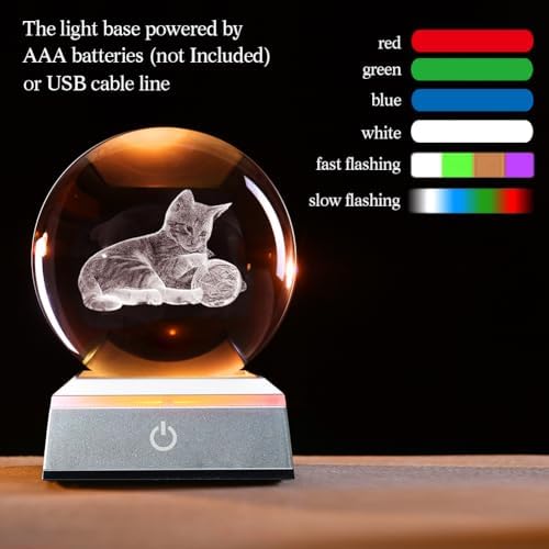 80mm Cat Lover Gifts for Women 3D Night Light Cat Crystal Ball - Image 3