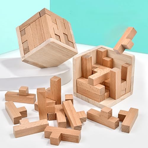 AHYUAN Wooden Brain Teaser Puzzles Cube Stocking Stuffers Wooden Puzzles T-Shaped Jigsaw Logic Puzzle Educational Games Toy for Kids and Adults (Coffee and Natural) - Image 3