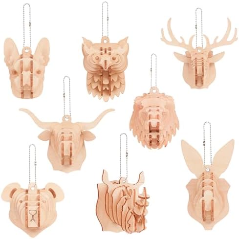 3D Wooden Puzzles for Kids, 8 Pcs Animal Assembly Model Wood Arts and Craft Puzzles Set, No-Glue DIY Delicate Pendant STEM Toys for Boys Girls Ages 6+, Educational Birthday Gift, Party Favors by ELXPUZZLETOY