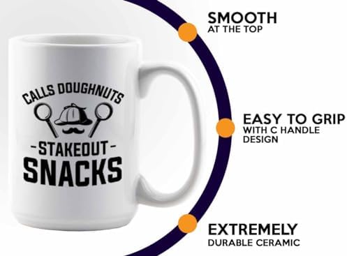 Detective Coffee Mug 15oz White Stakeout Snacks Quote Police Officer Gift - Image 5