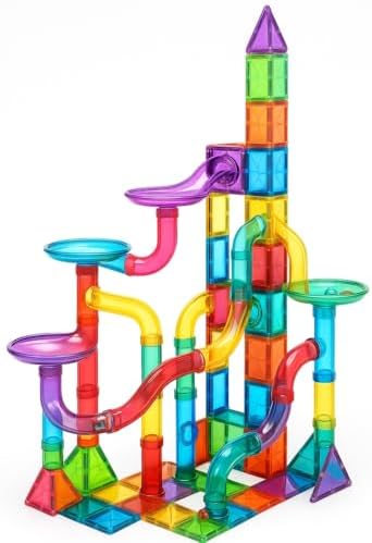 Magnetic Building Tiles Marble Run Set, 115 Pieces STEAM Construction Blocks with Marble Run Track, Educational STEM Toy for Kids Ages 3+, Rainbow Colors - Image 6
