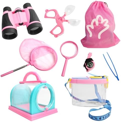 Bug Catcher for Kids Explorer Kit Kids Bug Catching Kit, Bug Catcher Kit for Kid with Binoculars, Magnifying Glass, Butterfly Kit for Girls Aged 3+(Pink) by VIESMUMU
