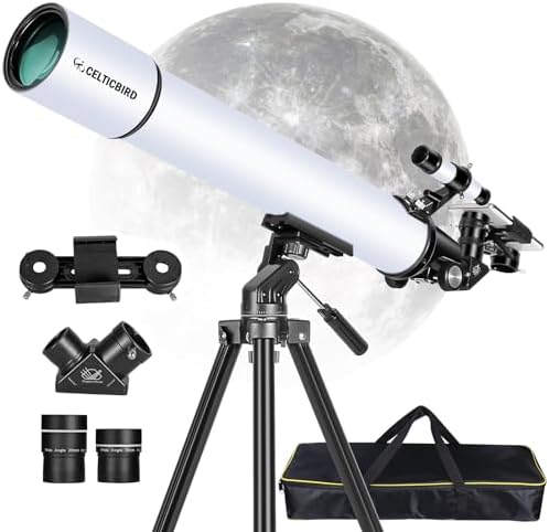 Celticbird Telescope for Adults High Powered, Travel Telescopes for Adults Astronomy Beginners Gifts, 80mm Aperture 900 Refractor Telescope with AZ Mount, Carry Bag, Phone Mount by CelticBird