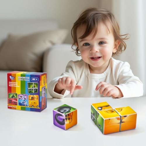 Pairez Toys Magnetic Building Blocks Tiles, Large Magnetic 1.65 inch Cubic Puzzle Toys in Vehicles Theme, STEM Montessori Sensory Toys for Toddlers 1-3, Gifts for Girls & Boys - Image 5