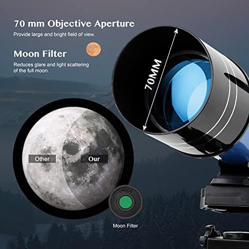 AOMEKIE 40070 Astronomy Telescopes for Beginners and Adults with K10 and K25 Eyepieces 70mm Travel Telescope Adjustable Tripod 3X Barlow Lens Phone Adapter（with Backpack ） - Image 4