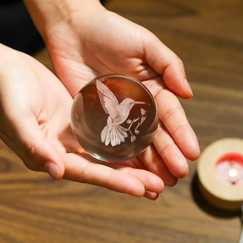 3D Hummingbird Crystal Ball 60mm - Hummingbird Figurine Glass Animal Decor for Room, Birthday, Lovers Keepsake Paperweight - Image 4