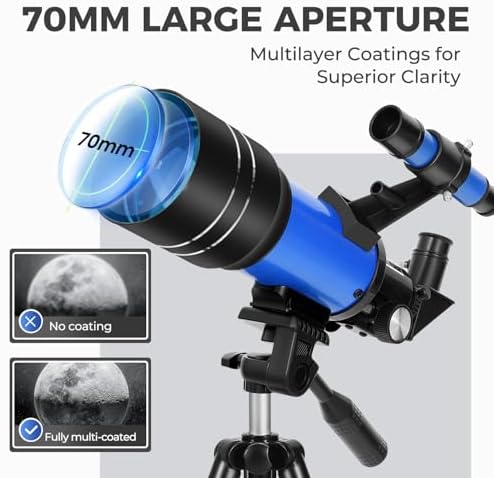 ESAKO Telescope for Kids & Beginners, 70mm Aperture Portable Telescopes with 3 Eyepieces, Height Adjustable Tripod & Phone Adapter & Remote Control Gift for Christmas - Image 2